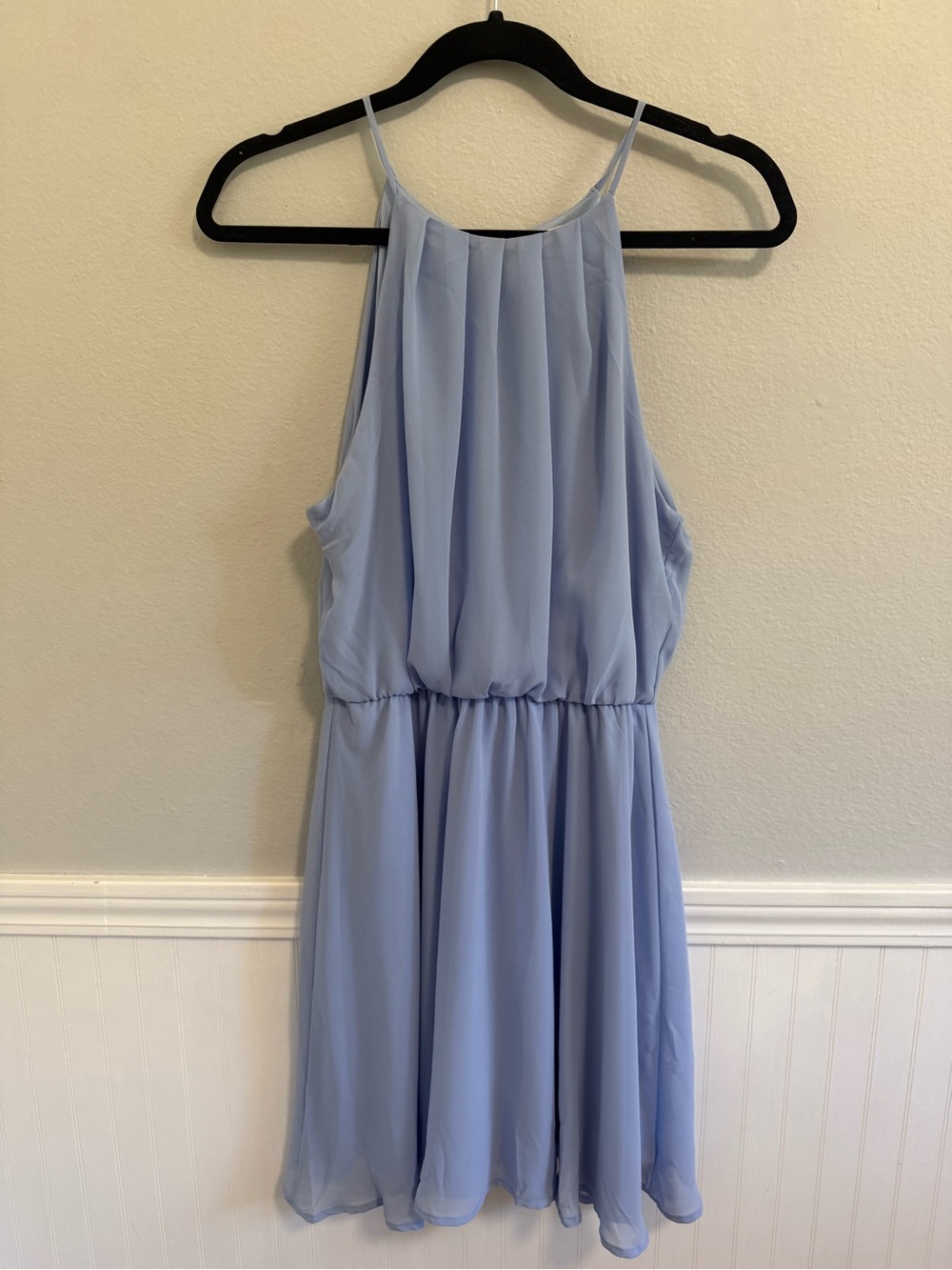 Lush Pale Blue Pleated Chiffon Top